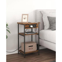 17 Stories End Table With Charging Station, 3 Tier Storage Bed Side Table With USB Port & Outlet, Nightstand For Living