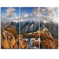 Made in Canada - Design Art Mountains with Sun at Vratna Valley - 3 Piece Photographic Print on Wrapped Canvas Set