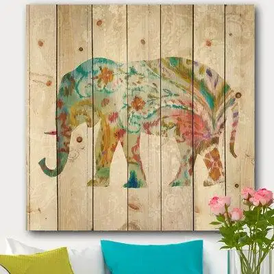 Made in Canada - East Urban Home Boho Paisley Elephant II - Bohemian & Eclectic Print on Natural Pine Wood