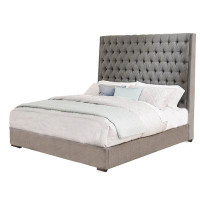 Red Barrel Studio Fabric Upholstered Wooden Queen Size Bed With Button Tufted Details, Grey
