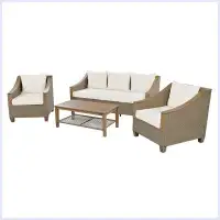 Latitude Run® Modern 4-Piece Rattan Outdoor Conversation Sofa Set With Wooden Coffee Table