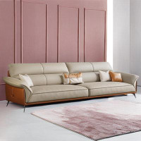HOUZE 74.8" Khaki&Orange  Genuine Leather Standard Sofa cushion couch