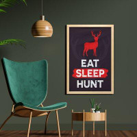 East Urban Home Ambesonne Hunting Wall Art With Frame, Eat Sleep Hunt Inspirational Words Grunge Retro Deer Silhouette A
