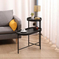 Ebern Designs 2-Tier Black Side Table With Storage Sofa Table For Living Room Metal Frame & Wooden Desk End Table