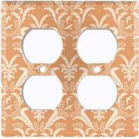 WorldAcc Metal Light Switch Plate Outlet Cover (Damask Feather Tan - Double Duplex)