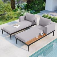 wendeway Modern Outdoor Daybed Patio Metal Daybed With Wood Topped Side Spaces For Drinks