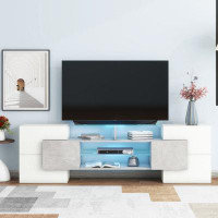 Ivy Bronx Unique Shape TV Stand With 2 Illuminated Glass Shelves
