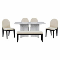 Latitude Run® 6-Piece Modern Style Dining Set With Faux Marble Table And 4 Upholstered Dining Chairs & 1 Bench