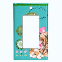 WorldAcc Metal Light Switch Plate Outlet Cover (Cute Dog Pink Bow Blue Sky Flower Tree Butterfly - Single Toggle)