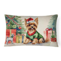 The Holiday Aisle® Yorkie Christmas Fabric Decorative Pillow