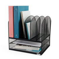Safco Products Company Onyx Mesh Desktop Organizer With Two Trays And Six Upright Sections
