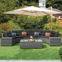 Latitude Run® 8-Pieces Outdoor Wicker Round Sofa Set, Half-Moon Sectional Sets All Weather, Curved Sofa Set With Rectang