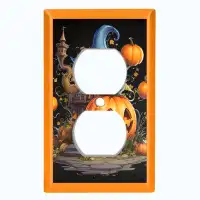 WorldAcc Metal Light Switch Plate Outlet Cover (Halloween Spooky Tree House Pumpkin - Single Duplex)