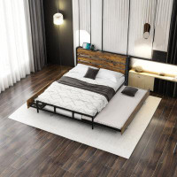 17 Stories Metal Platform Bed With Drawers And Trundle, Sockets And USB Ports, Queen