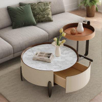 LORENZO Italian minimalist high-level round coffee table set (marble)