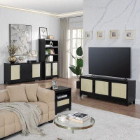 Manhattan Comfort Sheridan 4-Piece Set: Bookcase, TV Stand, Sideboard, Nightstand in Black