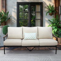 Winston Porter Nakishia 3 - Person Seating Outdoor Patio Sofa With Wicker Back and Thick Cushions