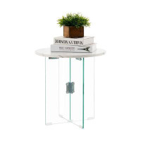 Wrought Studio Wrought Studio™ Modern End Table, Round Side Table With X Shaped Structure Legs, Marble Finish Small Acce