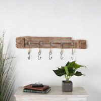 August Grove Cole And Grey Wood Handmade Whitewashed Live Edge Wall Hook With 5 Hanger Fish Hooks