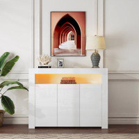 Wrought Studio Living Room Sideboard Storage Cabinet High Gloss with Led Light for Hallway Dining Room