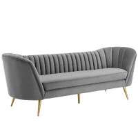 Modway Opportunity Vertical Channel Tufted Curved Performance Velvet Sofa in Grey