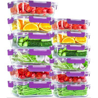 Prep & Savour 24-Piee Glass Food Storage Ontainers Set, Hinged BPA-Free Loking Lids, 100% Leak Proof Glass Meal Prep Ont
