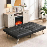 Ebern Designs Black PVC Sofa Bed For Living Rooms,Bedrooms,Offices
