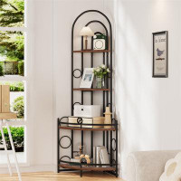 Creationstry Corner Bookshelf, Modern Style, Plant Stand with Metal Frame
