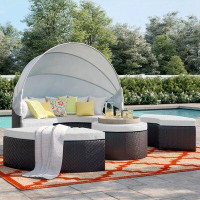 Red Barrel Studio Quest Wicker Rattan Outdoor Patio Canopy Sectional Daybed