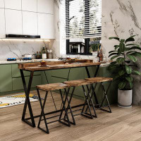 17 Stories Modern Design Kitchen Dining Table, Pub Table with X-Shaped Table Legs, Long Dining Table