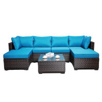 Latitude Run® Outdoor Garden Patio Furniture, 7-Piece Cushioned Sofa Set and Coffee Table