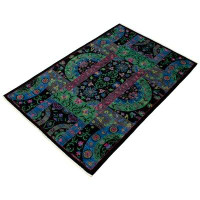Isabelline Hand-Knotted Lahore Finest Black Wool Rug 6'0" X 9'2"