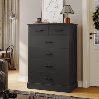 Ebern Designs Black Dresser For Bedroom, 6 Drawers Dresser Wood Storage Tower Clothes Organizer, Chest Of 6 Drawers, Lar