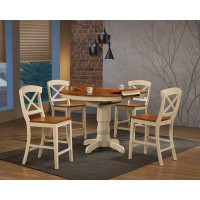 Rosalind Wheeler Caramel/Biscotti Collection 5 - Piece Counter Height Butterfly Leaf Rubberwood Solid Wood Dining Set