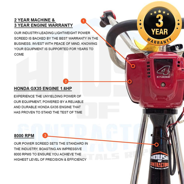 HOC WPS SERIES CONCRETE HONDA POWER SCREED + 3 YEAR WARRANTY + FREE SHIPPING in Power Tools in Laval / North Shore - Image 3