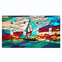 WorldAcc Sail Boat Ocean Colorful Sky Nature Themed 4 - Gang Wall Plate