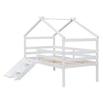 Harper Orchard White Twin Low Loft House Bed With Slide, Ladder, Safety Guardrails, And House Roof Frame For Creative Pl