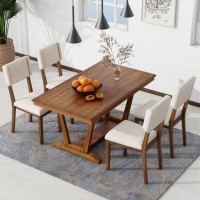 Latitude Run® Rustic 5-Piece Dining Table Set With 4 Upholstered Chairs, 59-Inch Rectangular Dining Table With Trestle T