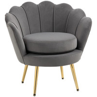 MODERN ACCENT CHAIR, VELVET-TOUCH FABRIC LEISURE CLUB CHAIR WITH GOLD METAL LEGS FOR BEDROOM, GREY