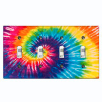 WorldAcc Metal Light Switch Plate Outlet Cover (Colorful Tie Die - Quadruple Toggle)