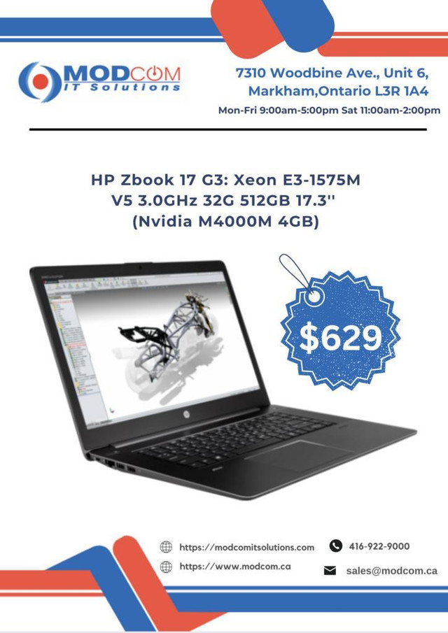 HP Zbook 17 G3  17.3-inch Laptop Off Lease FOR SALE!! Intel Xeon E3-1575M V5 3.0GHz 32GB RAM 512GB-SSD Nvidia M4000M 4GB in Laptops