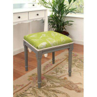 Canora Grey Taupe Bird Watch Linen Upholstered Vanity Stool With Wood Stain Finish And Welting