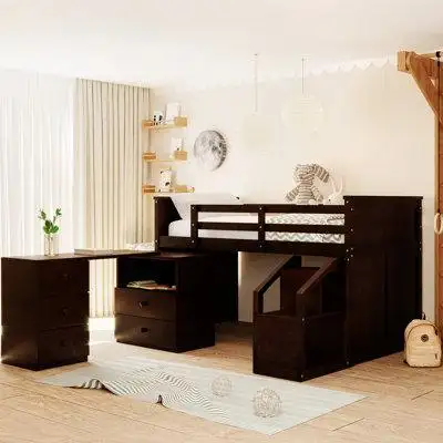 Harriet Bee Loft Bed Low Study Twin Size Loft Bed With Storage Steps And Portable,Desk