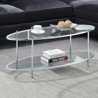 Willa Arlo™ Interiors Carolina Glass Oval Coffee Table with Shelf