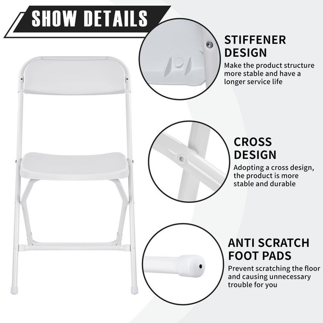 NEW 4 PACK PLASTIC FOLDING CHAIR WHITE 350 LBS 568097 in Other in Alberta - Image 2