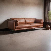 ABPEXI 96.81" Brown Genuine Leather Modular Sofa cushion couch