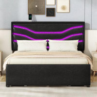 Ivy Bronx Upholstered Platform Bed with LED, 4 Drawers and USB Charging
