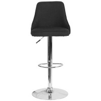 Wrought Studio Glencoe Contemporary Adjustable Height Barstool in Dark Grey Fabric - Kitchen Furniture