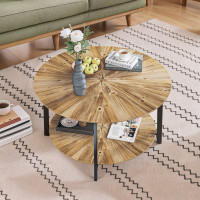 Union Rustic 31.5 "Round Coffee Table,Stand Wooden Double Layer Coffee Table With Open Storage Space And Metal Table Leg