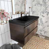 Ivy Bronx 36 In. W X 19.5 In. D X 22.5 In.H Single Sink Bath Vanity Side Cabinet In White With Black Cultured Marble Top